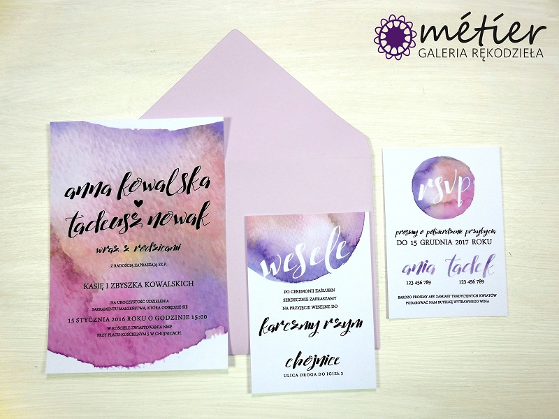 zaproszenia ślubne, zaproszenia w kolorze fioletu, zaproszenia na ślub 2017