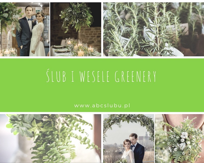 ślub w kolorze greenery, zielone dekoracje na ślub