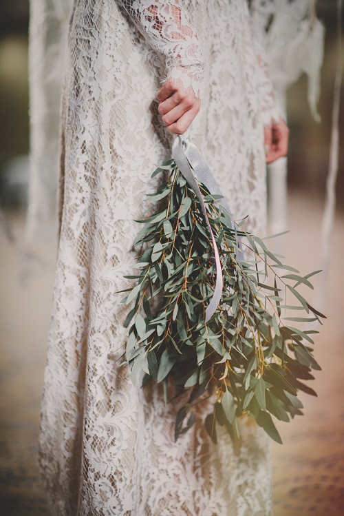 zielony bukiet ślubny  z eukaliptusem