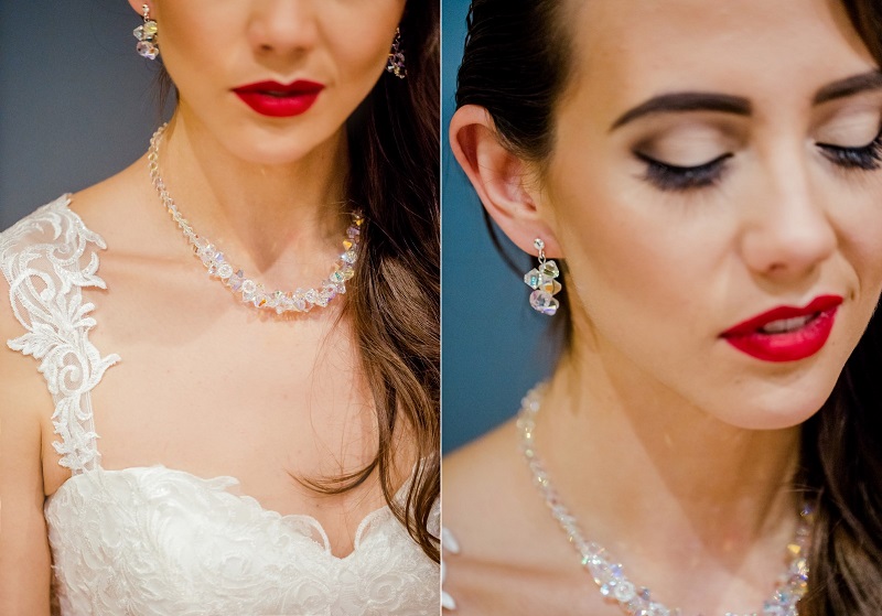 biżuteria ślubna, makijaż ślubny, czerwone usta na ślub