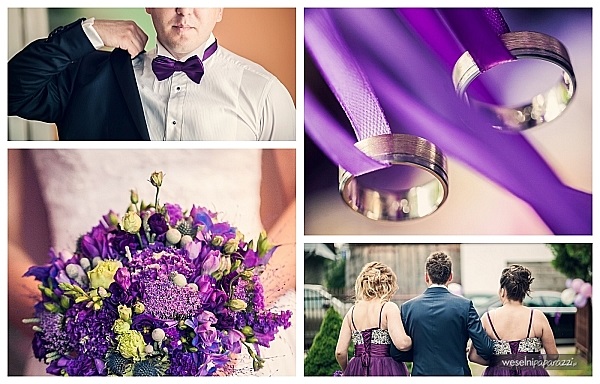fioletowy bukiet ślubny