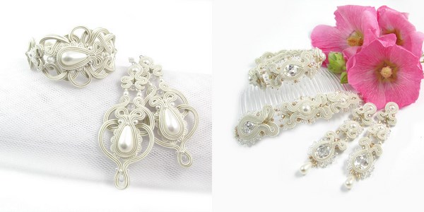 klasyczne białe dodatki dla Panny Młodej na ślub, kremowa jasna biżuteria do ślubu