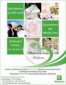 Bezpłatne pokoje dla gości przy rezerwacji wesela w Holiday Inn Kraków City Center