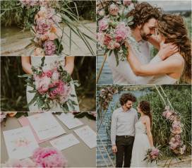 Romantyczna sesja ślubna nad jeziorem w odcieniach różu