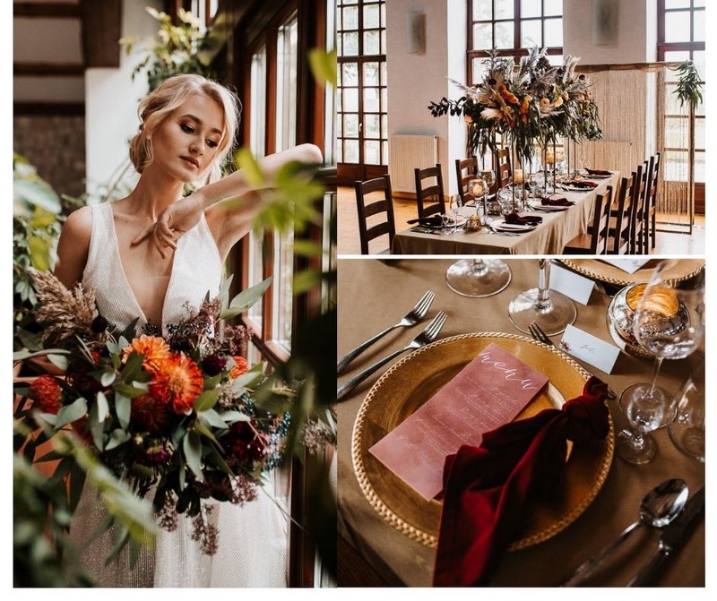 ślub wesele sesja stylizowana bukiet ślubny dekoracje stołu weselnego inspiracje porady jesień 2020