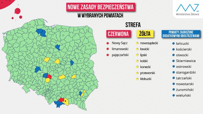 ślub wesele koronawirus mapa powiatów zagrożonych czerwone żółte niebieskie