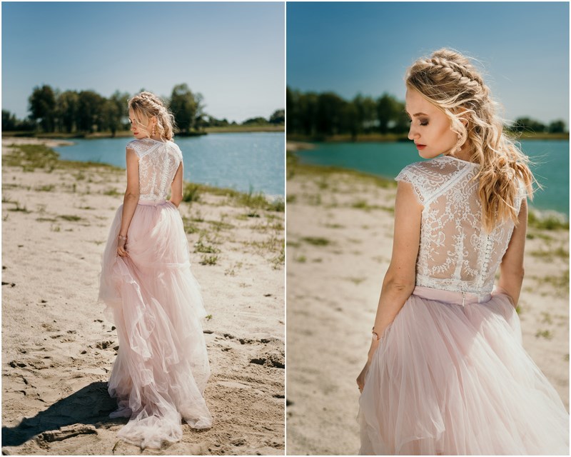 różowa suknia ślubna sesja ślubna na plaży