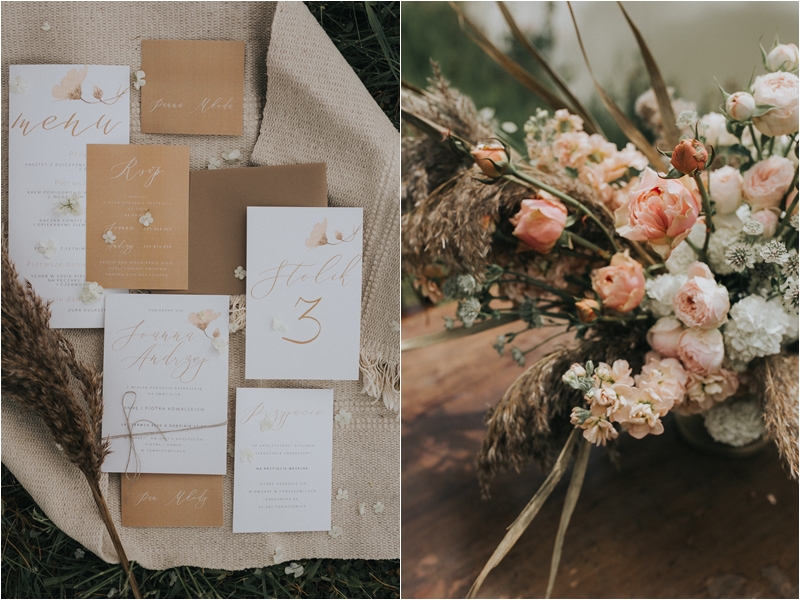 elegant boho wedding, wesele boho, kwiaty boho, zaproszenia slubne boho