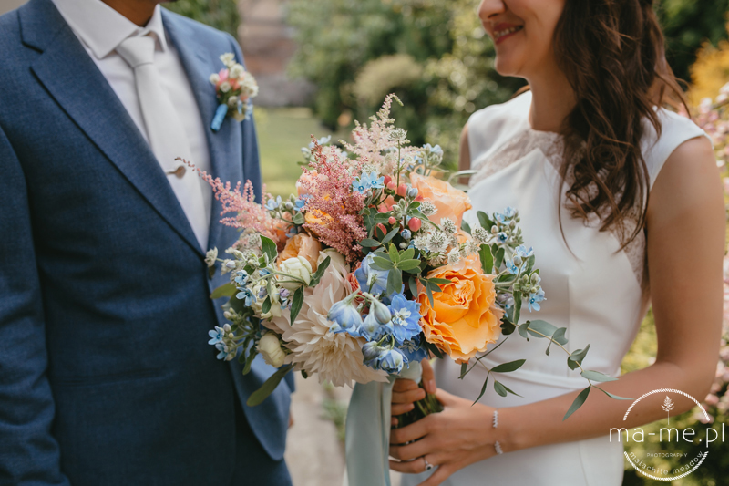 niebieski bukiet ślubny, bukiet na ślub i wesele