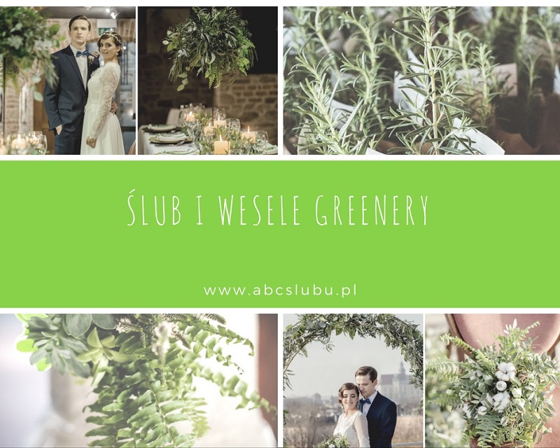 ślub w kolorze greenery, zielone dekoracje na ślub
