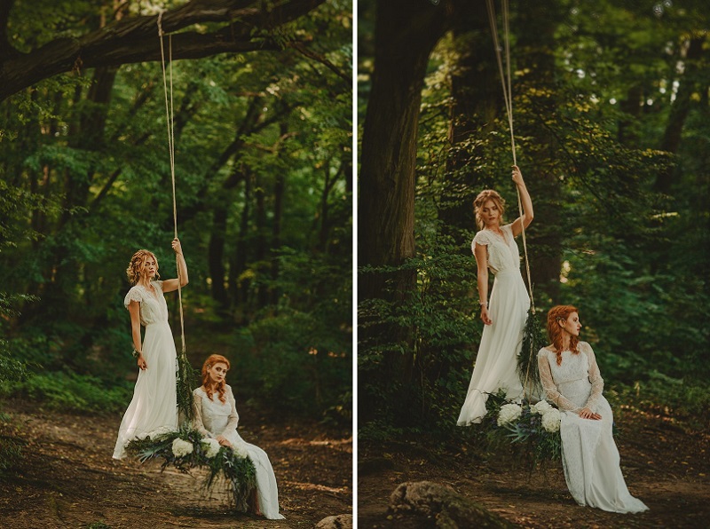lesne zdjecia, zdjecia w lesie, sesja slubna, panny mlode, wedding lookbook, bajkowa sesja, fairytail, lesne nimfy, ophelia, 