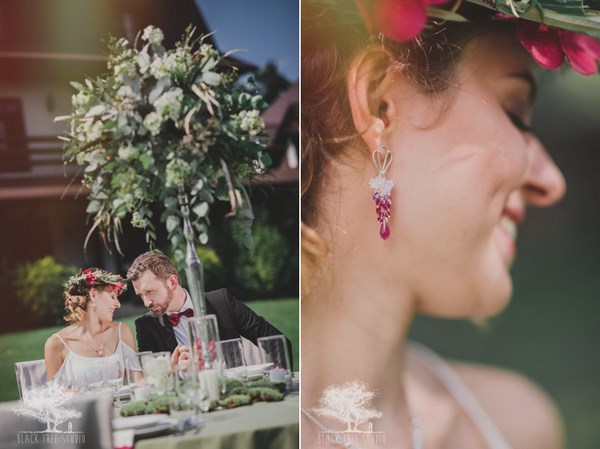 wesele w plenerze, stoły weselne w ogrodzie, dekoracje ślubne na stół weselny