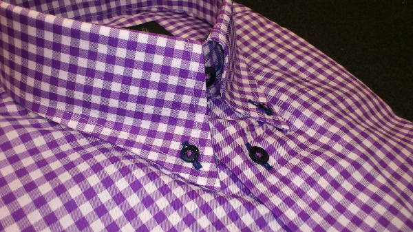 męska koszula w fioletową kratę