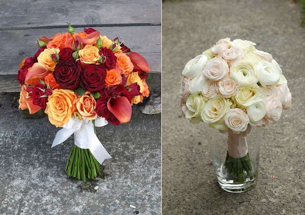 bukiety ślubne z róży, pomarańczowy i biały bukiet ślubny z róż