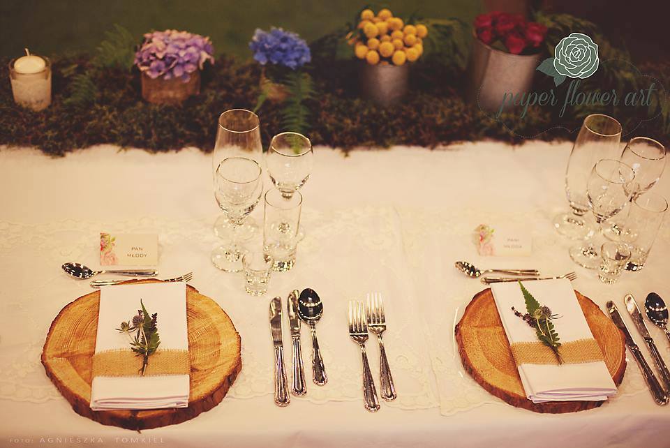 eko dekoracje ślubne na stół
