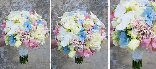  pastelowy różowo - niebieski bukiet ślubny