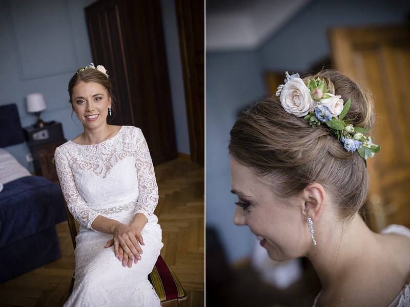 pastelowe wesele w Pałacu, opaska z kwiatów do włosów