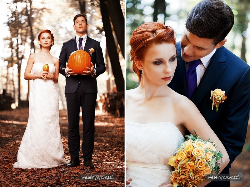 bukiety ślubne ślub w kolorze kolorowe inspiracje ślubne kolory jesieni jesienne barwy rudości rdzawe kolory pomarańcze jesień dyniowy dynie na ślub wesele