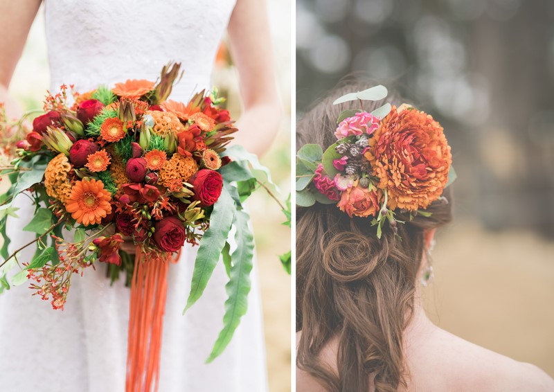 bukiety ślubne ślub w kolorze kolorowe inspiracje ślubne kolory jesieni jesienne barwy rudości rdzawe kolory pomarańcze jesień
