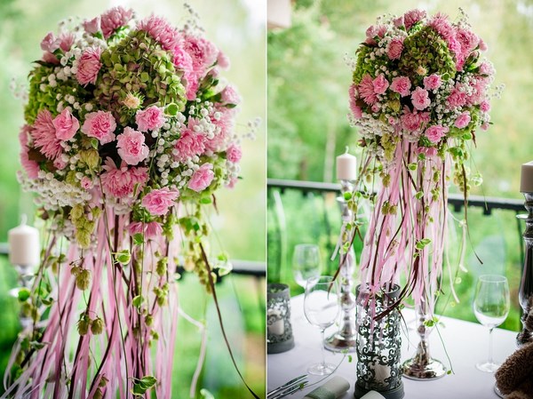 różowe kwiaty i dekoracje na stoły weselne, róż różowy na ślub i wesele
