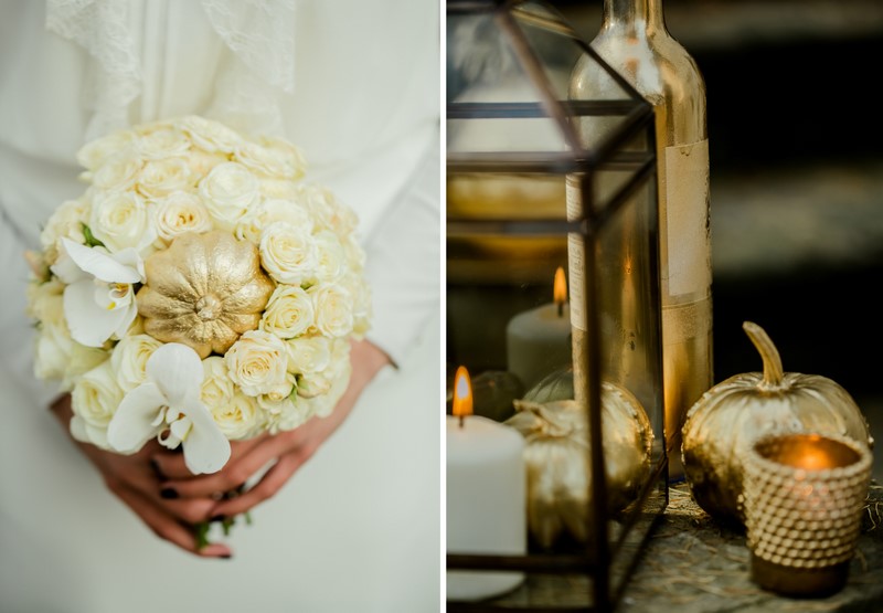 bukiety ślubne ślub w kolorze kolorowe inspiracje ślubne kolory jesieni jesienne barwy złoto biel ecru na ślub i wesele