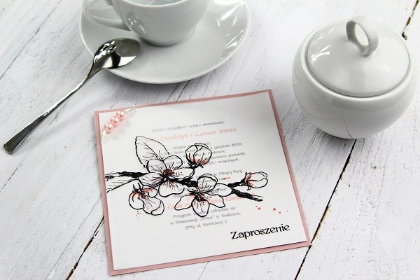 różowe zaproszenie ślubne, ręcznie malowane