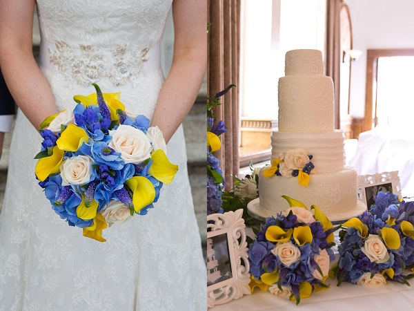 szafirowy ślub, ślub w odcieniach niebieskiego, niebiesko źółty bukiet ślubny