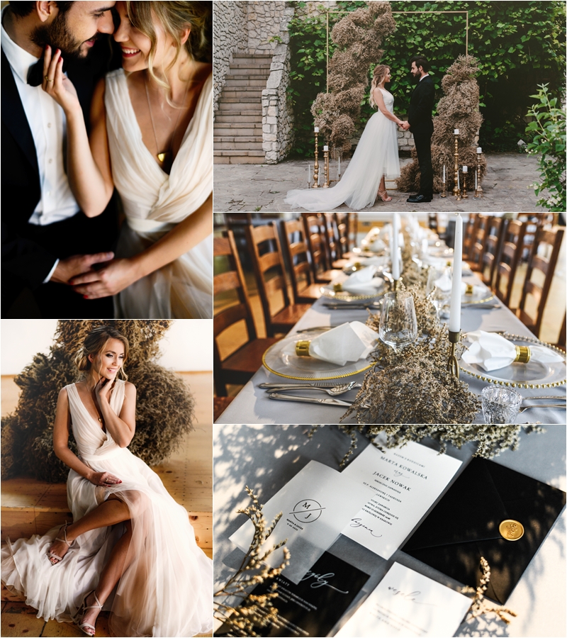 nowoczesna sesja slubna, minimalistyczne wesele, wesele modernistyczne, białe czarne wesele 