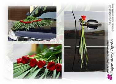Dekoracje florystyczne z żywych kwiatów na samochód do ślubu