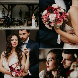 Rustykalne, romantyczne wesele w odcieniach czerwieni i różu - sesja ślubna