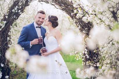 Romantyczna sesja ślubna w wiśniowym sadzie